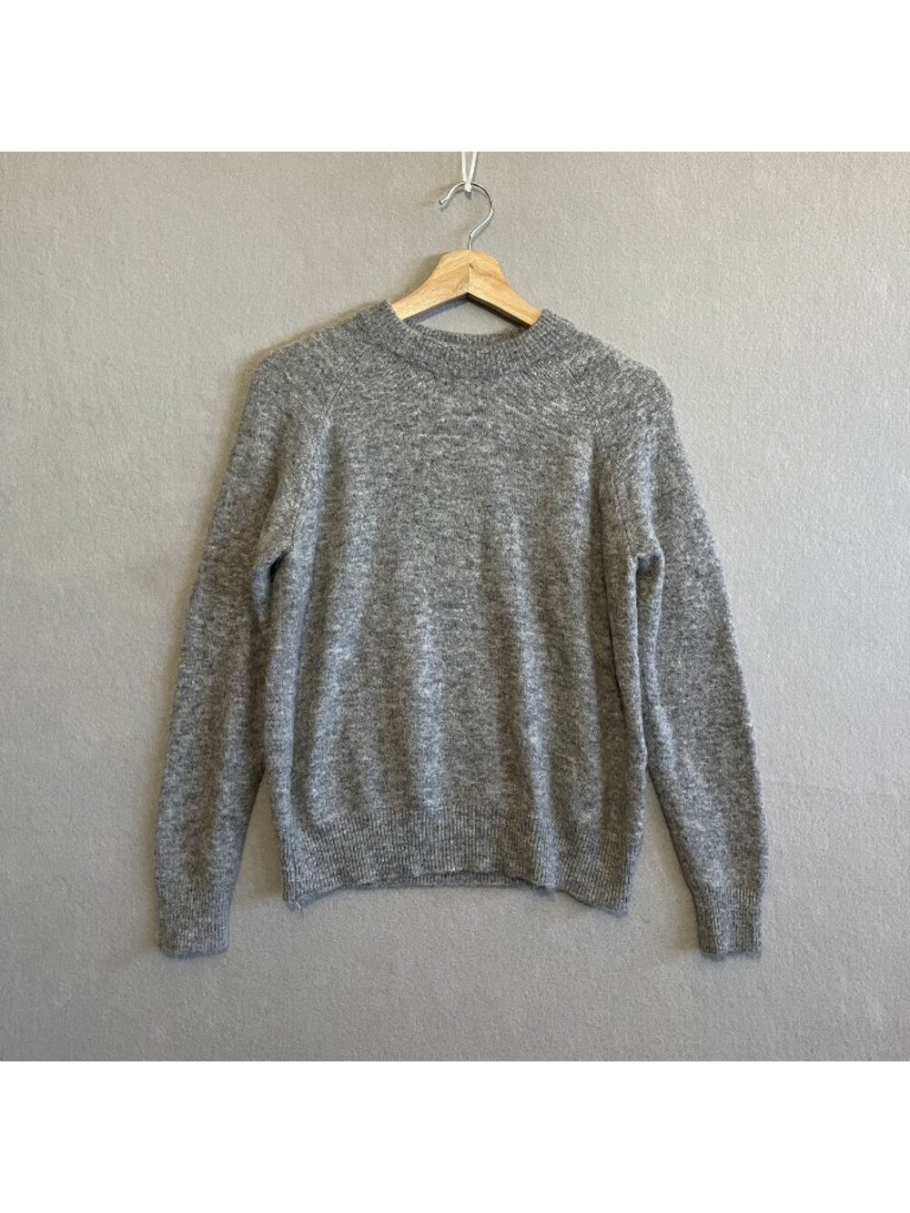 Zara Womens Gray Knit Sweater Small Nylon Wool Blend Ribbed Crewneck